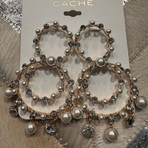 Cache Pearl & Rhinestone Earrings NWT